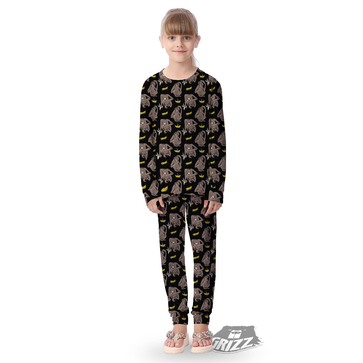 Monkey And Banana Print Pattern Kid's Pajamas-grizzshop
