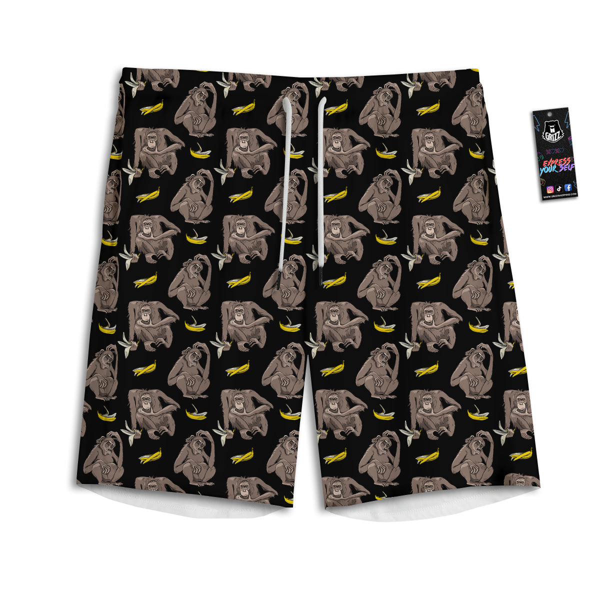 Monkey And Banana Print Pattern Men's Athletic Shorts