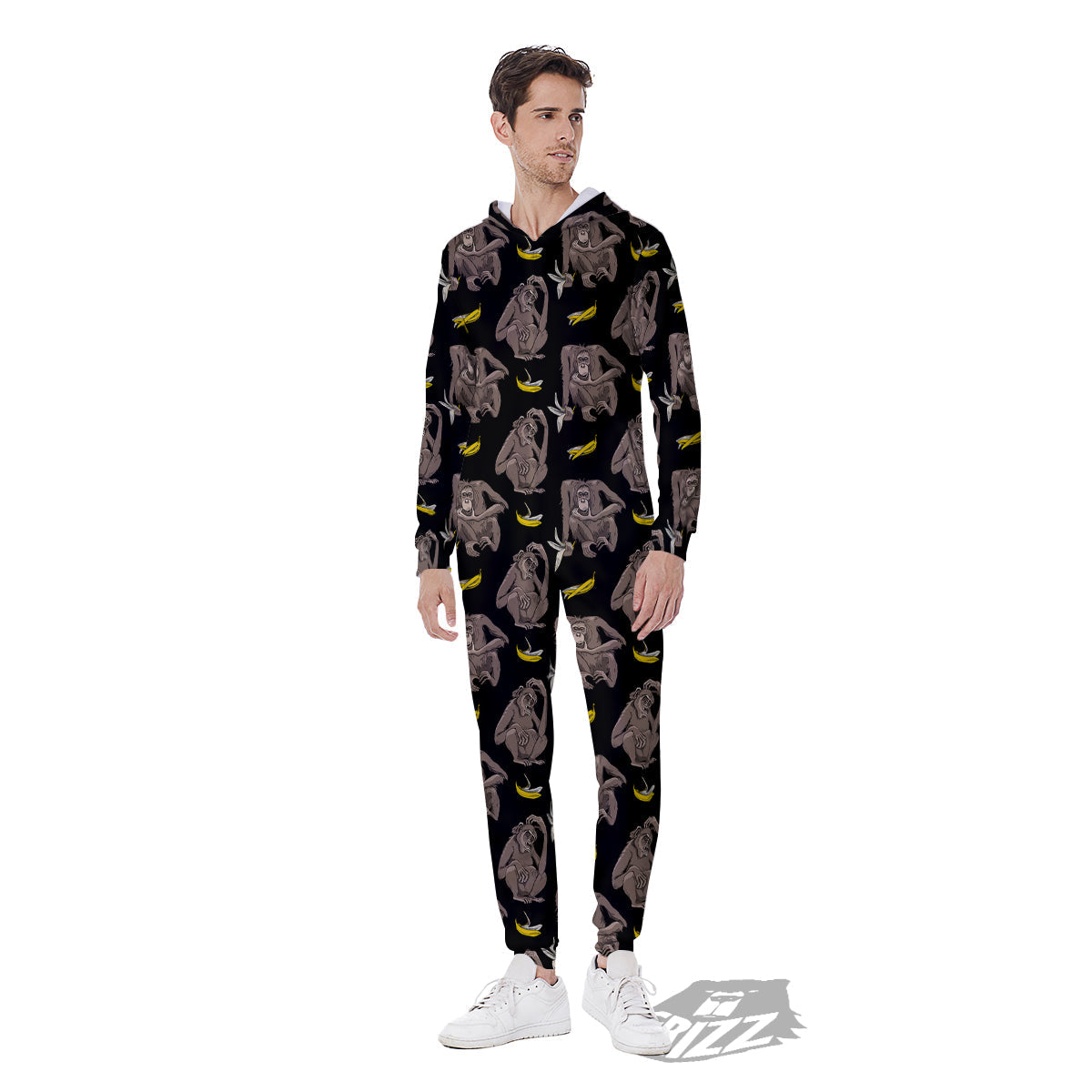Monkey And Banana Print Pattern Men's Jumpsuit-grizzshop