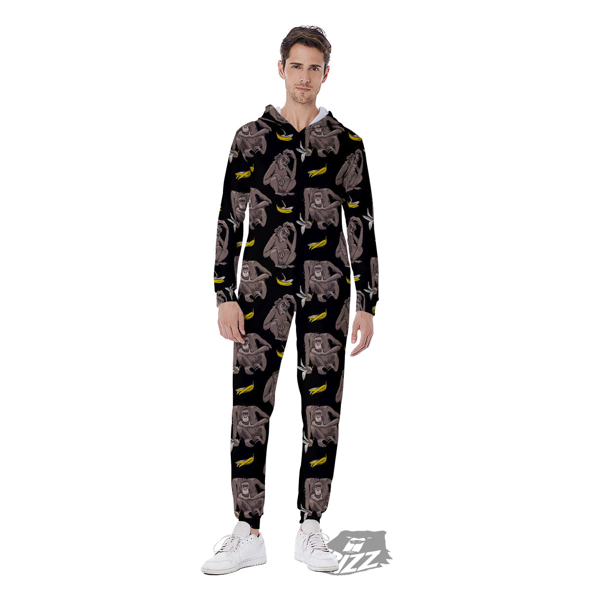 Monkey And Banana Print Pattern Men's Jumpsuit-grizzshop