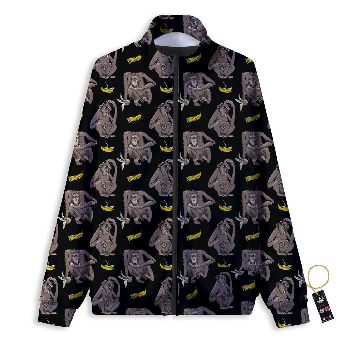 Monkey And Banana Print Pattern Track Jacket-grizzshop