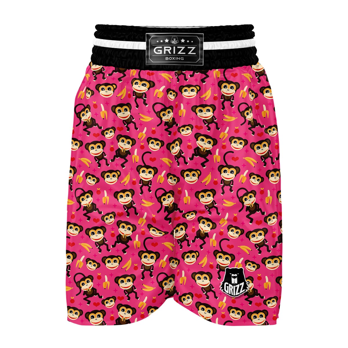 Monkey Banana Pattern Print Boxing Shorts-grizzshop