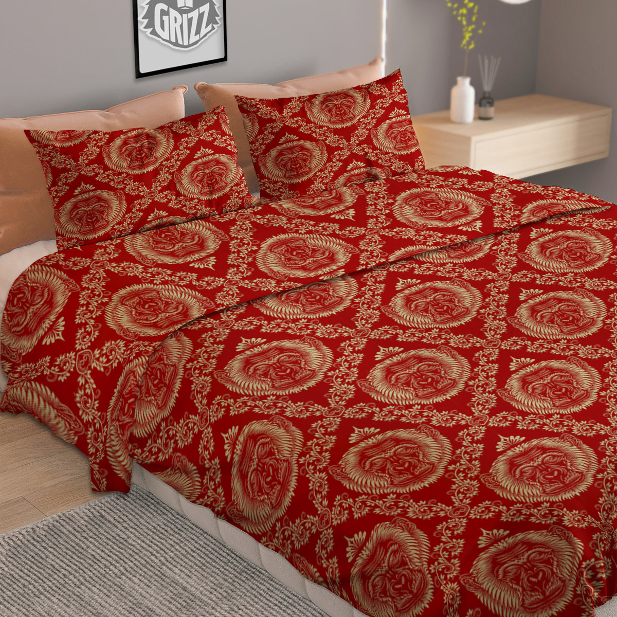 Monkey Head Floral Ornament  Print Pattern Duvet Cover Bedding Set