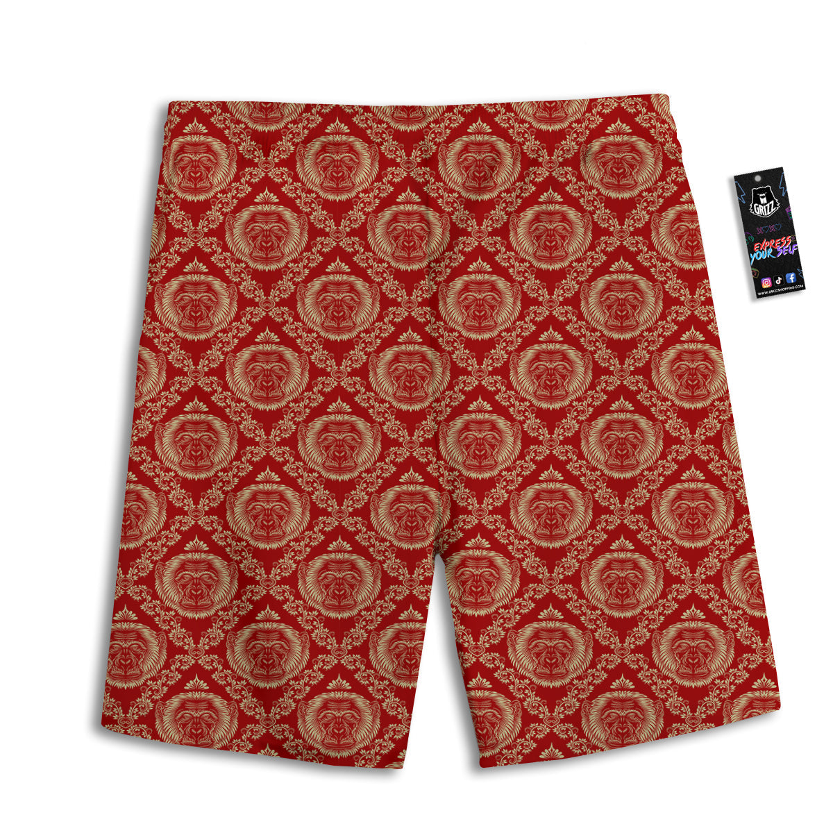 Monkey Head Floral Ornament  Print Pattern Men's Athletic Shorts