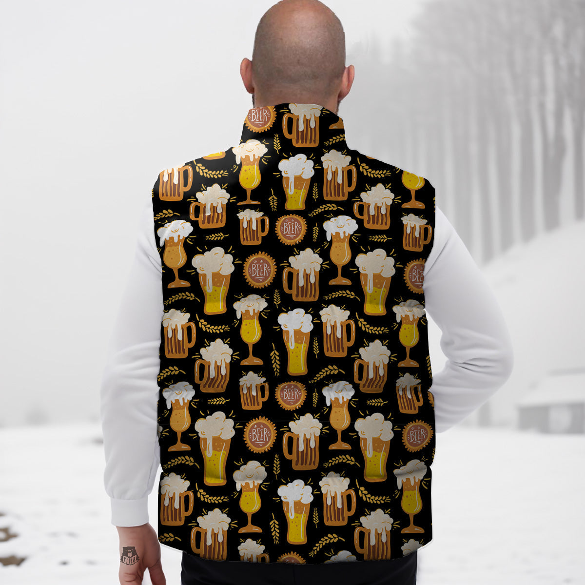 Monkey Print Pattern Down Vest-grizzshop
