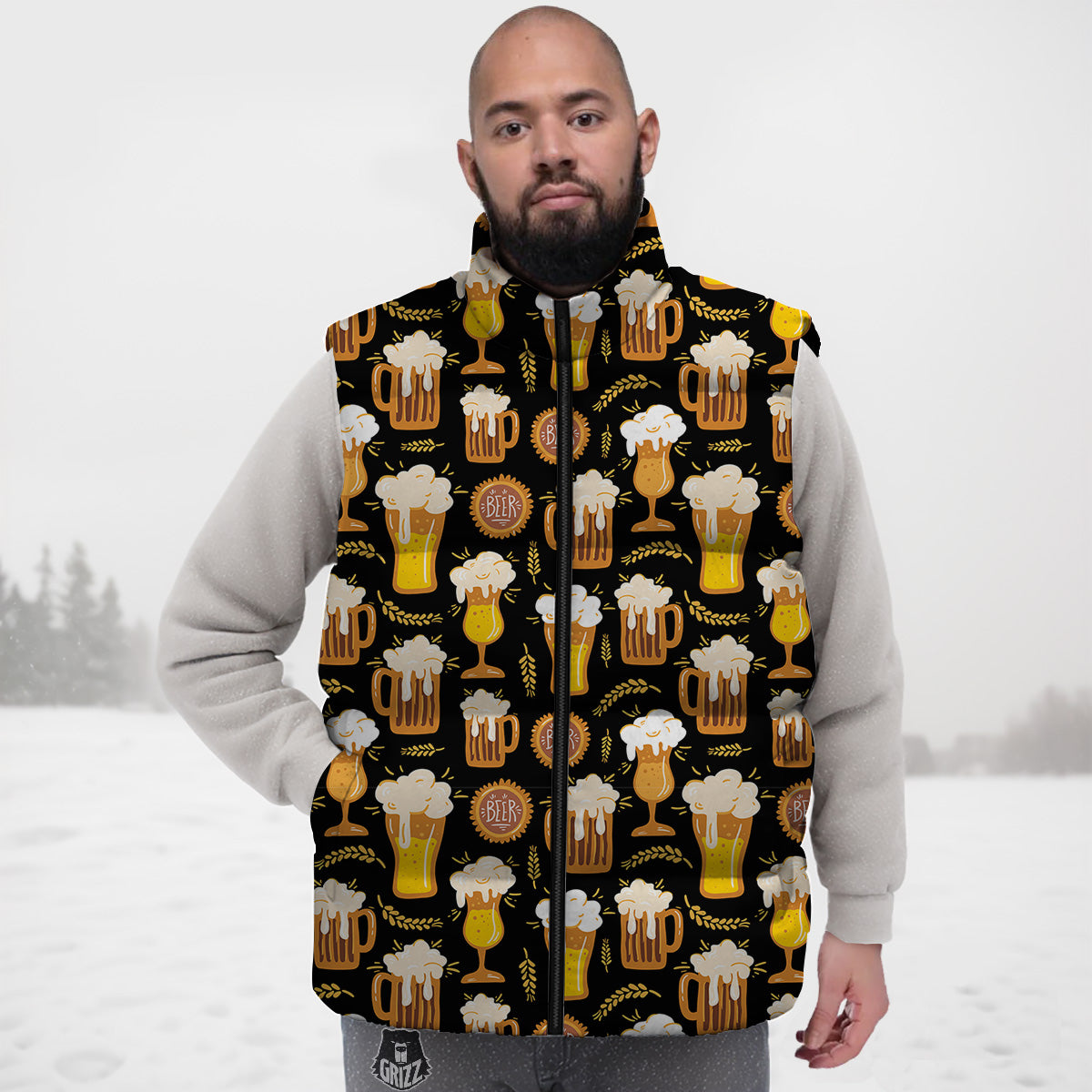 Monkey Print Pattern Down Vest-grizzshop