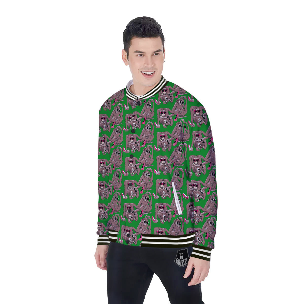Monkey with the Shoes and Glasses Print Pattern Baseball Jacket-grizzshop