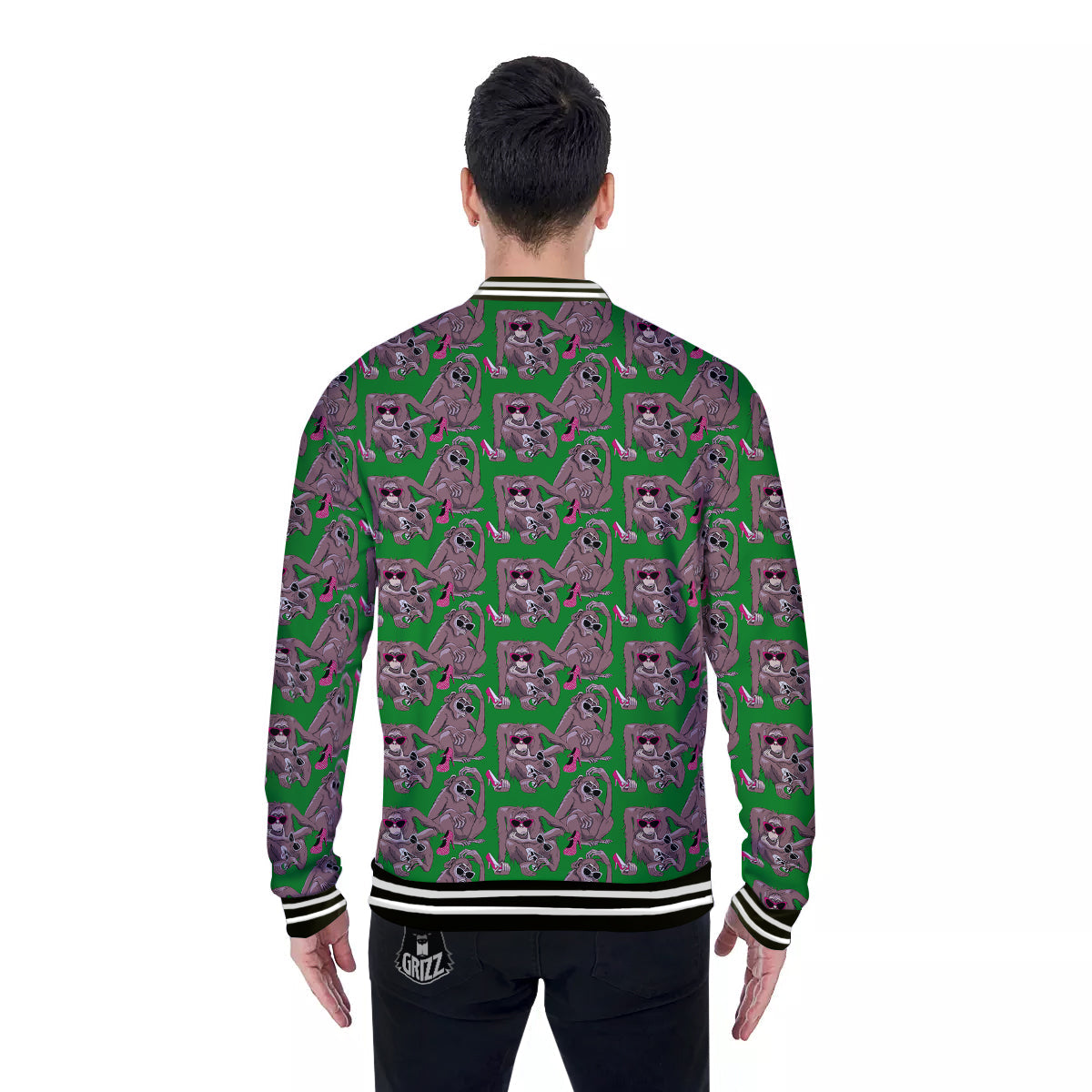 Monkey with the Shoes and Glasses Print Pattern Baseball Jacket-grizzshop