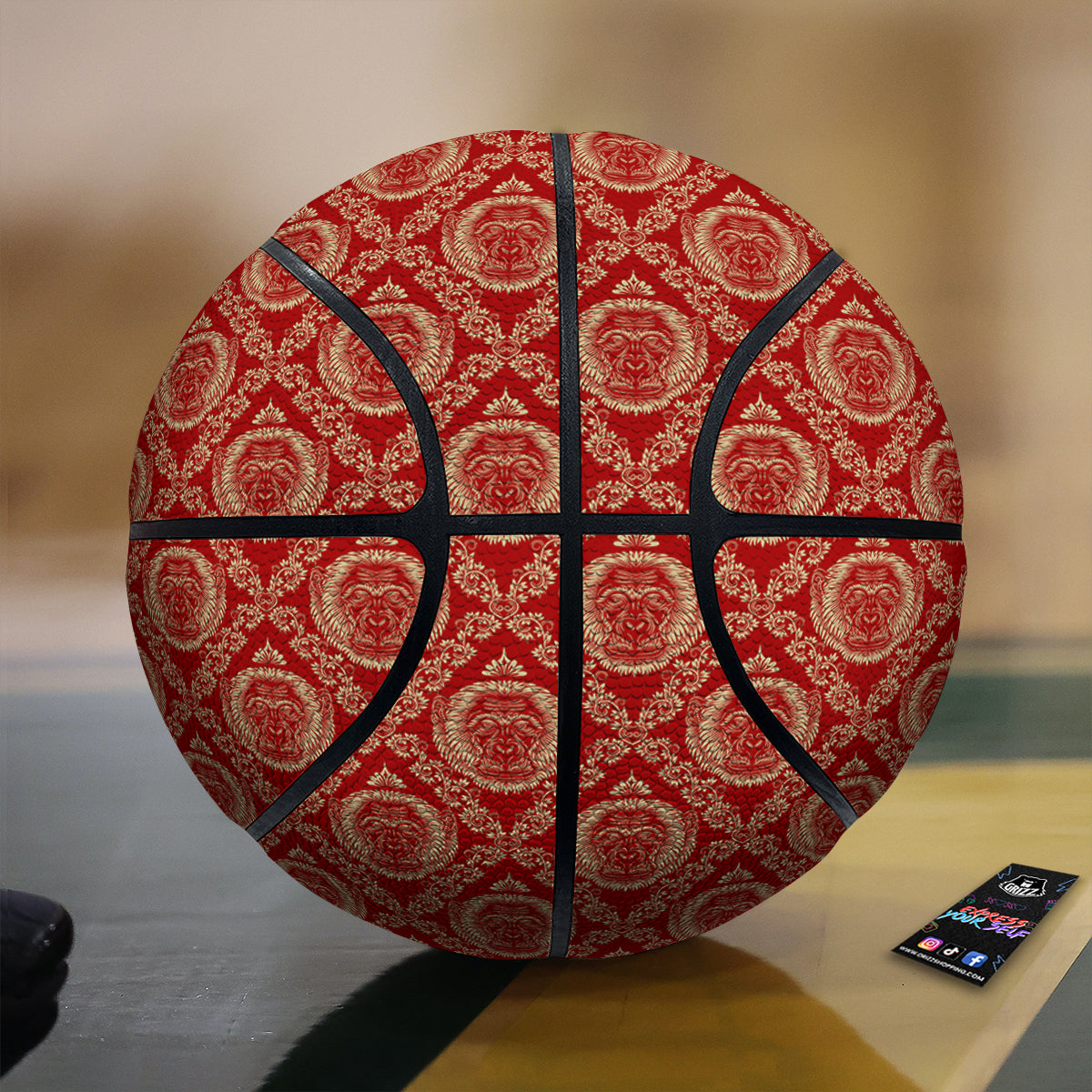 Monkey Head Floral Ornament  Print Pattern Basketball
