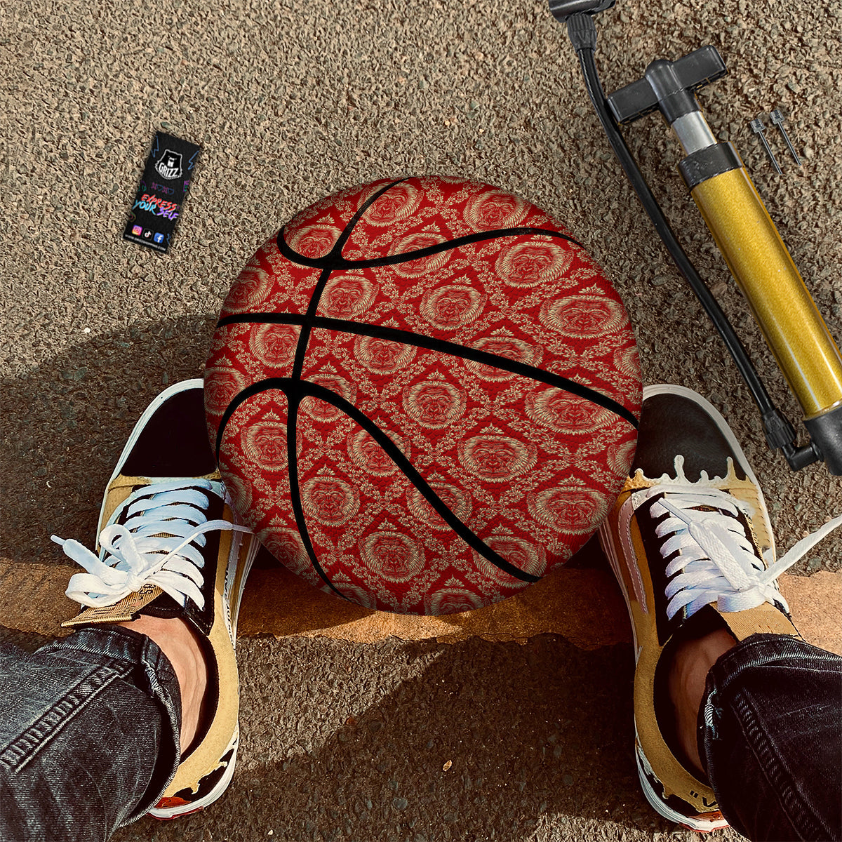 Monkey Head Floral Ornament  Print Pattern Basketball