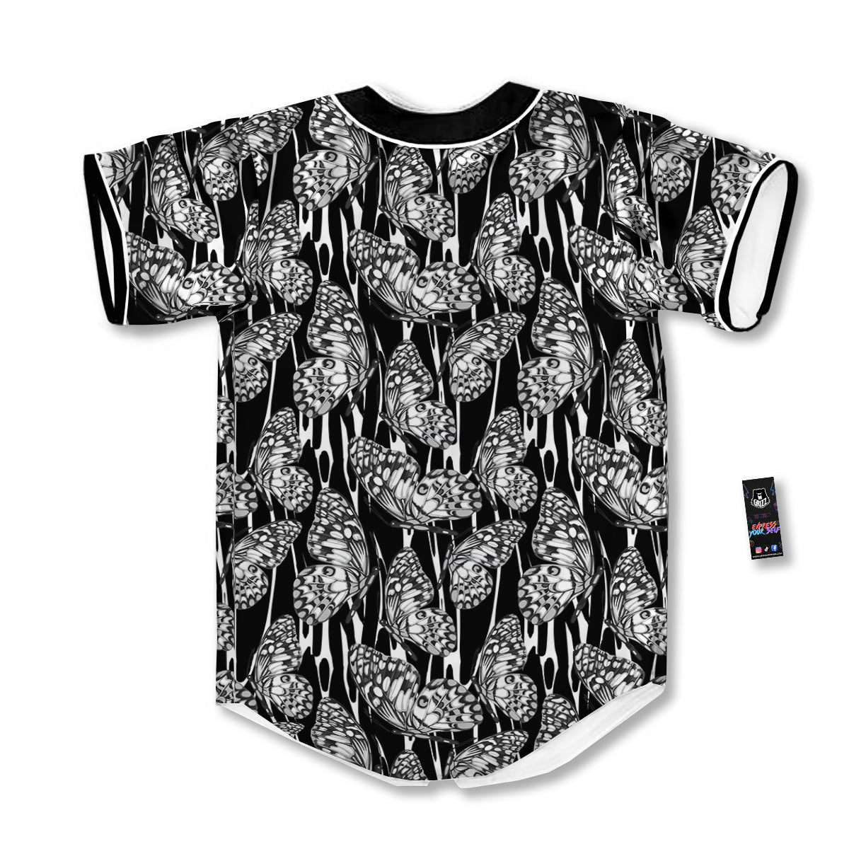 Monochrom Butterfly Print Pattern Baseball Jersey-grizzshop