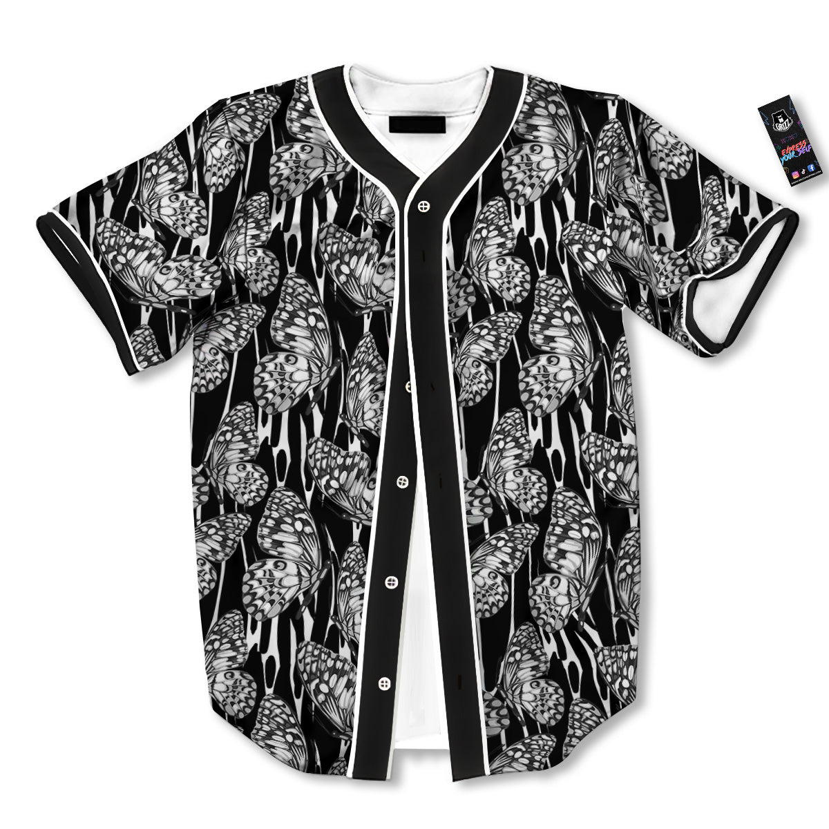 Monochrom Butterfly Print Pattern Baseball Jersey-grizzshop