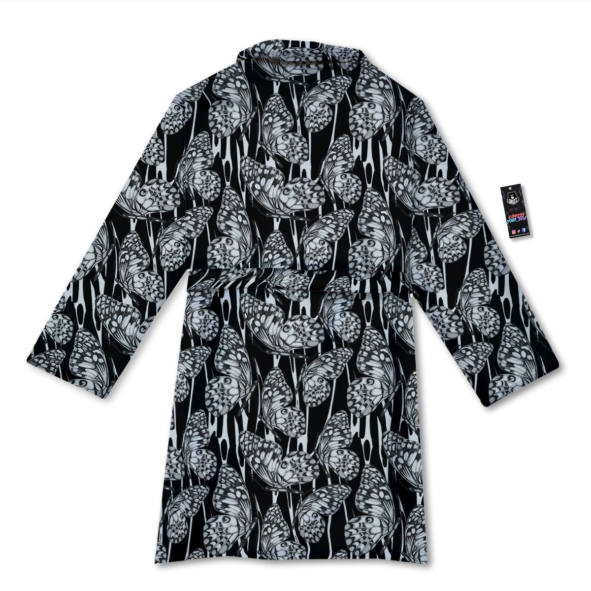 Monochrom Butterfly Print Pattern Bathrobe-grizzshop