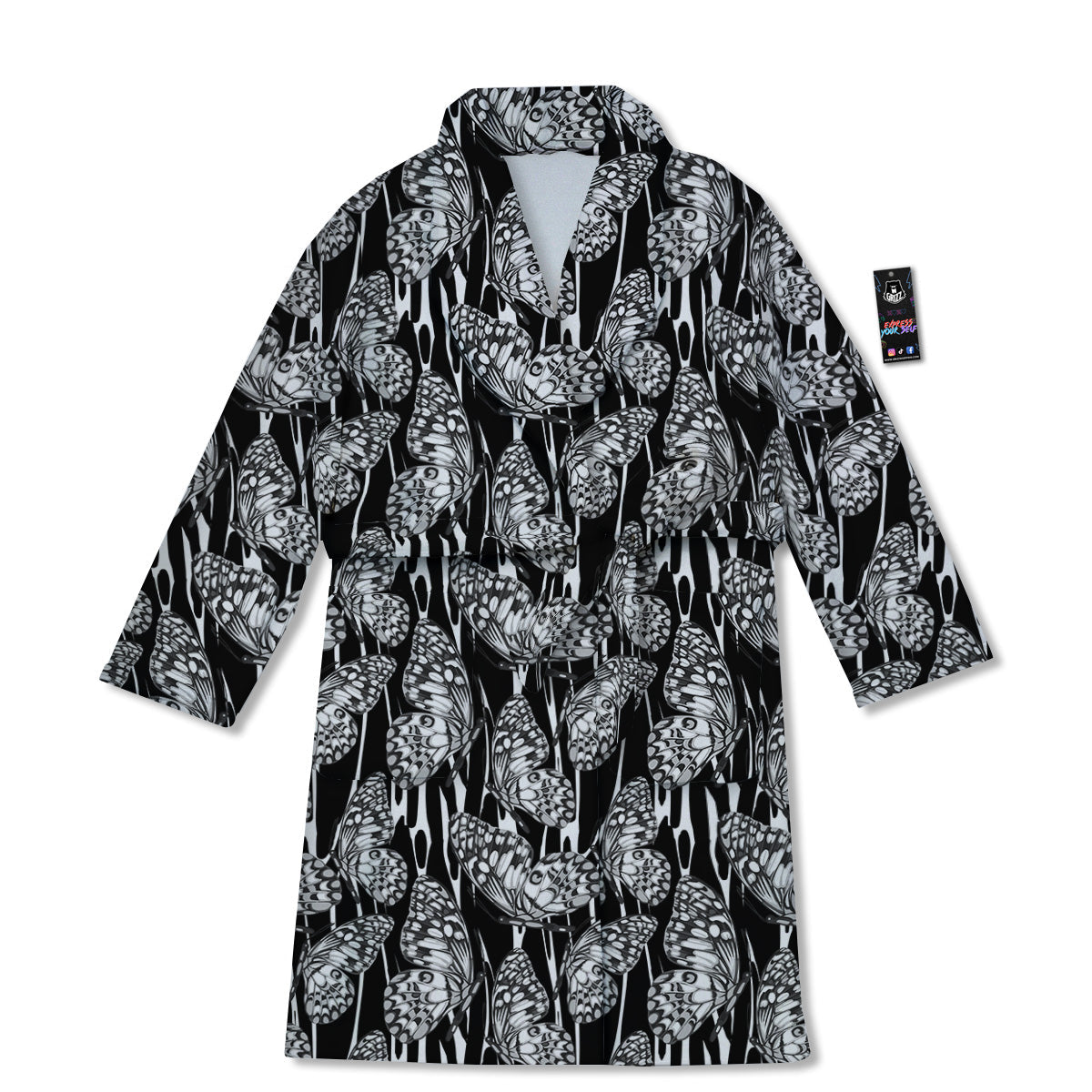 Monochrom Butterfly Print Pattern Bathrobe-grizzshop