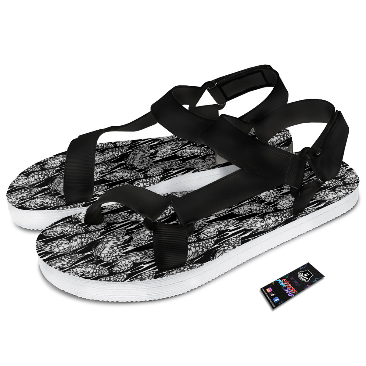 Monochrom Butterfly Print Pattern Black Open Toe Sandals-grizzshop