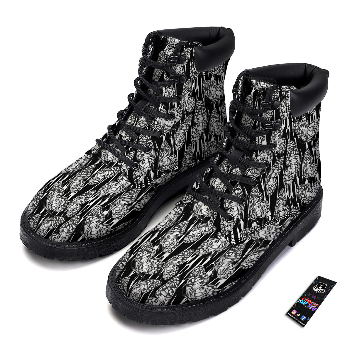 Monochrom Butterfly Print Pattern Boots-grizzshop