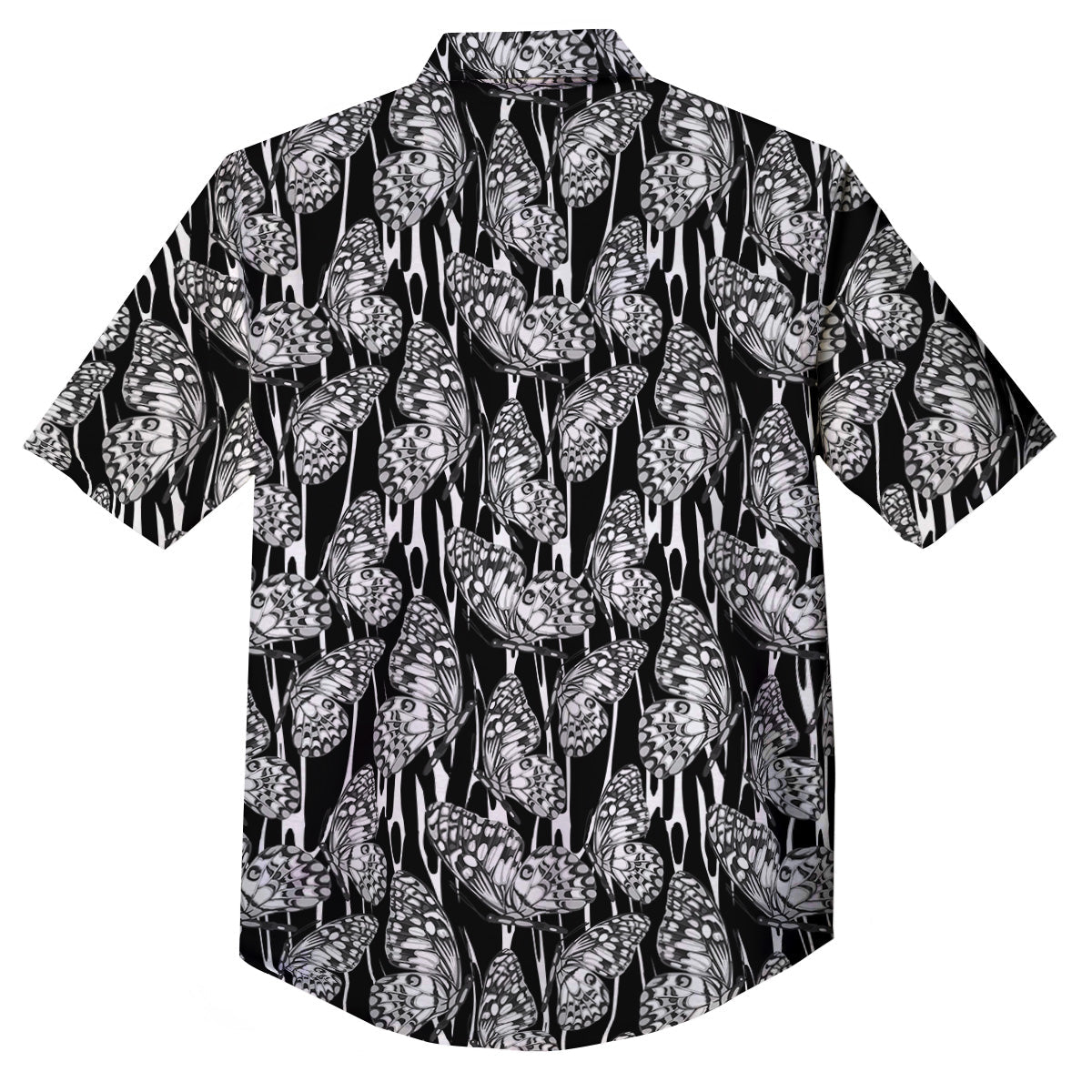 Monochrom Butterfly Print Pattern Button Up Shirt-grizzshop