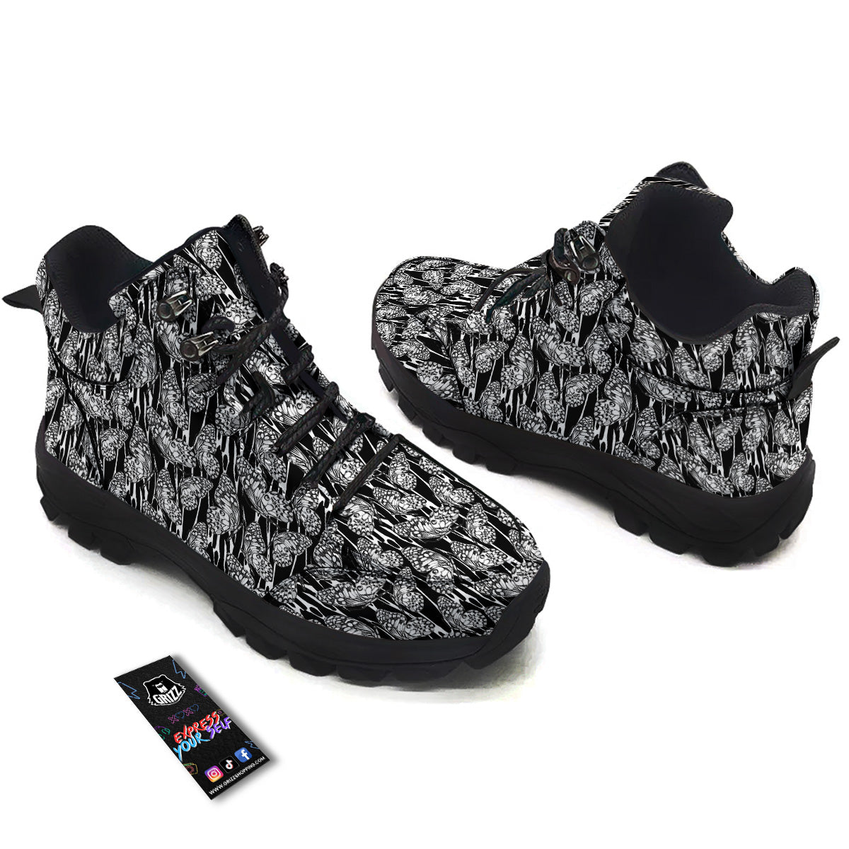 Monochrom Butterfly Print Pattern Hiking Shoes-grizzshop