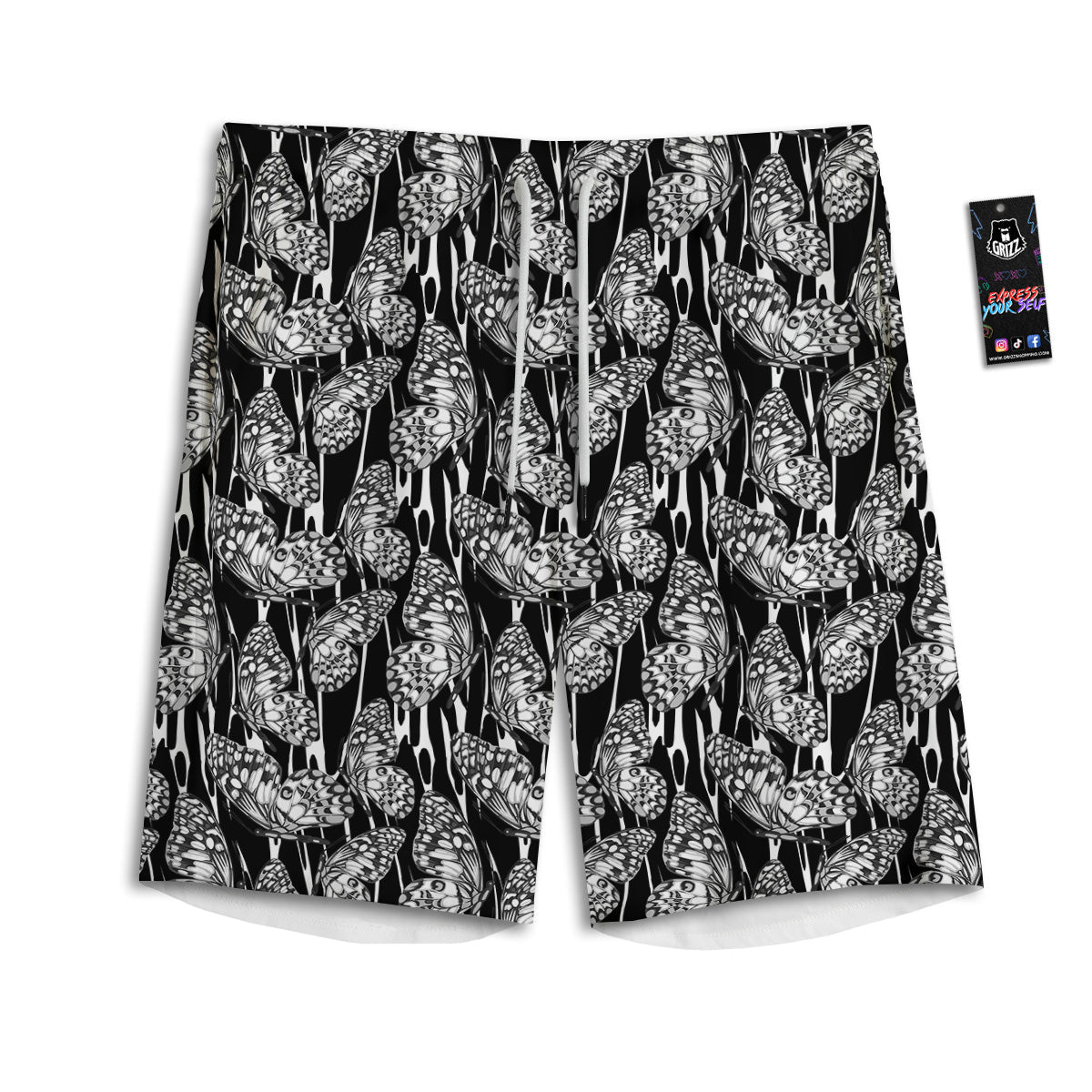 Monochrom Butterfly Print Pattern Men's Athletic Shorts