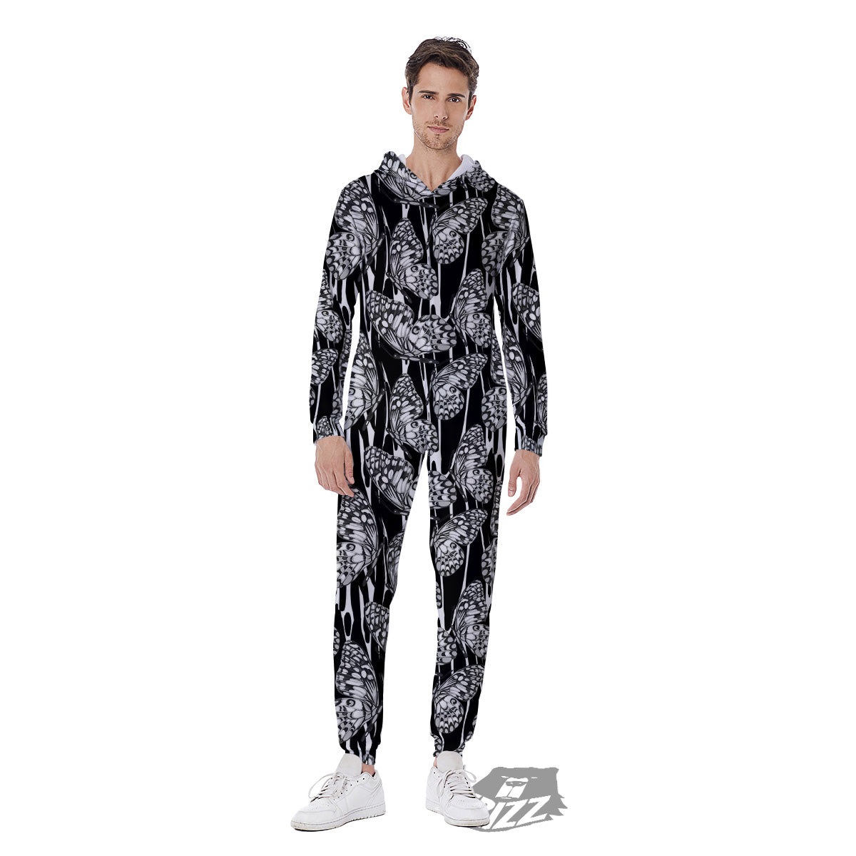 Monochrom Butterfly Print Pattern Men's Jumpsuit-grizzshop