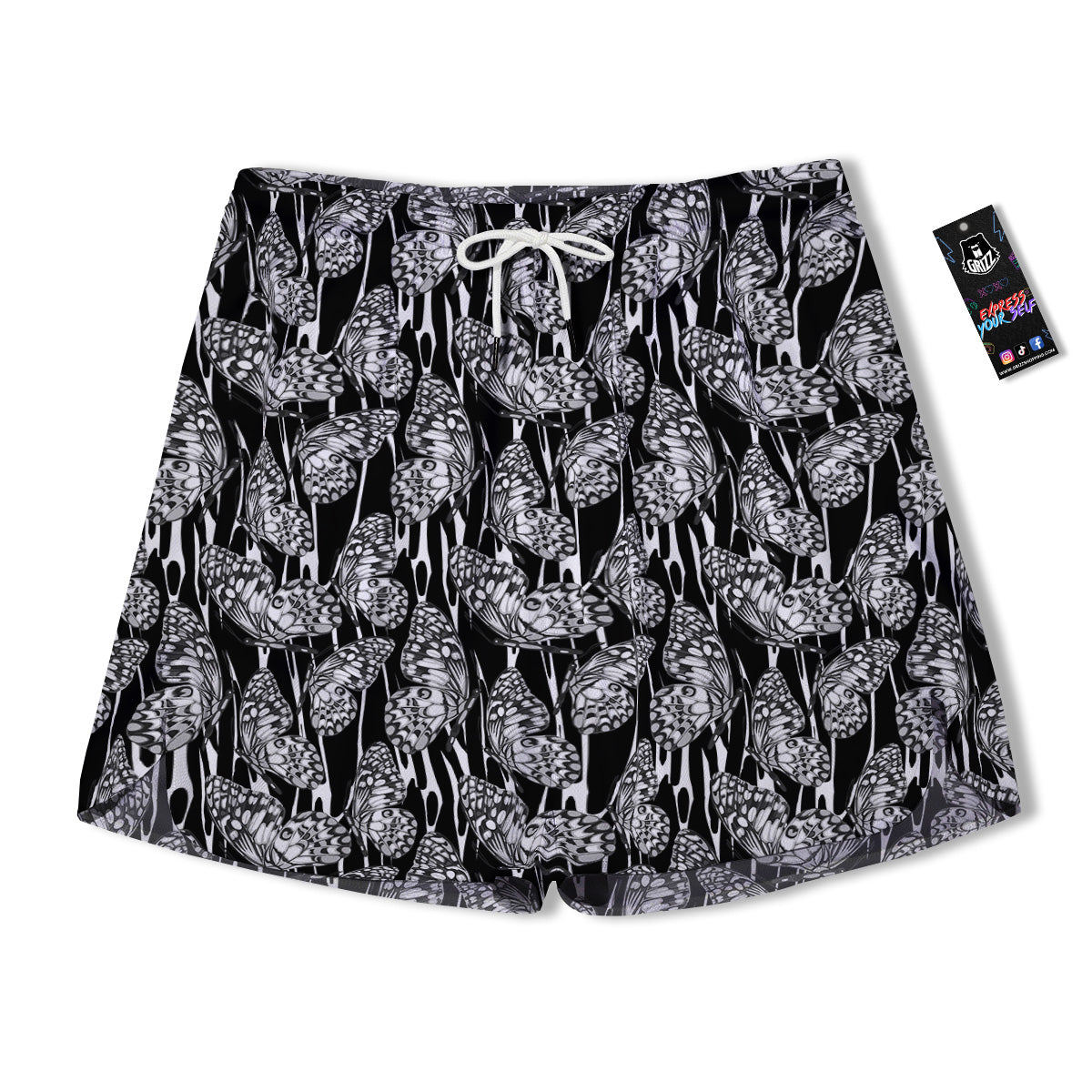 Monochrom Butterfly Print Pattern Men's Running Shorts-grizzshop