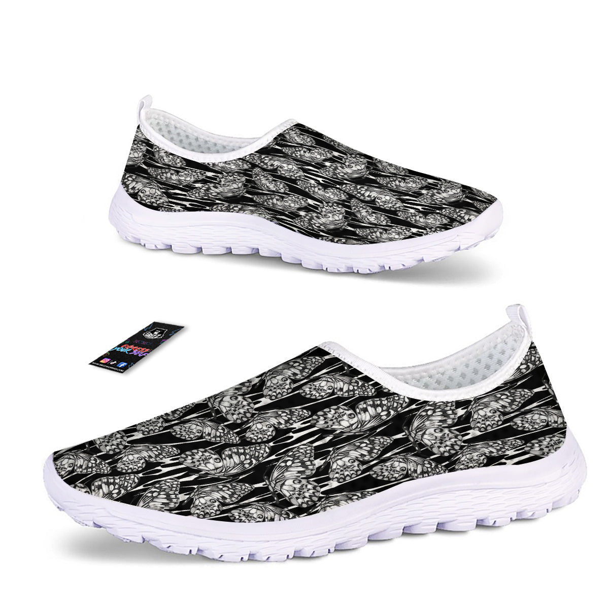 Monochrom Butterfly Print Pattern Nurse Shoes-grizzshop