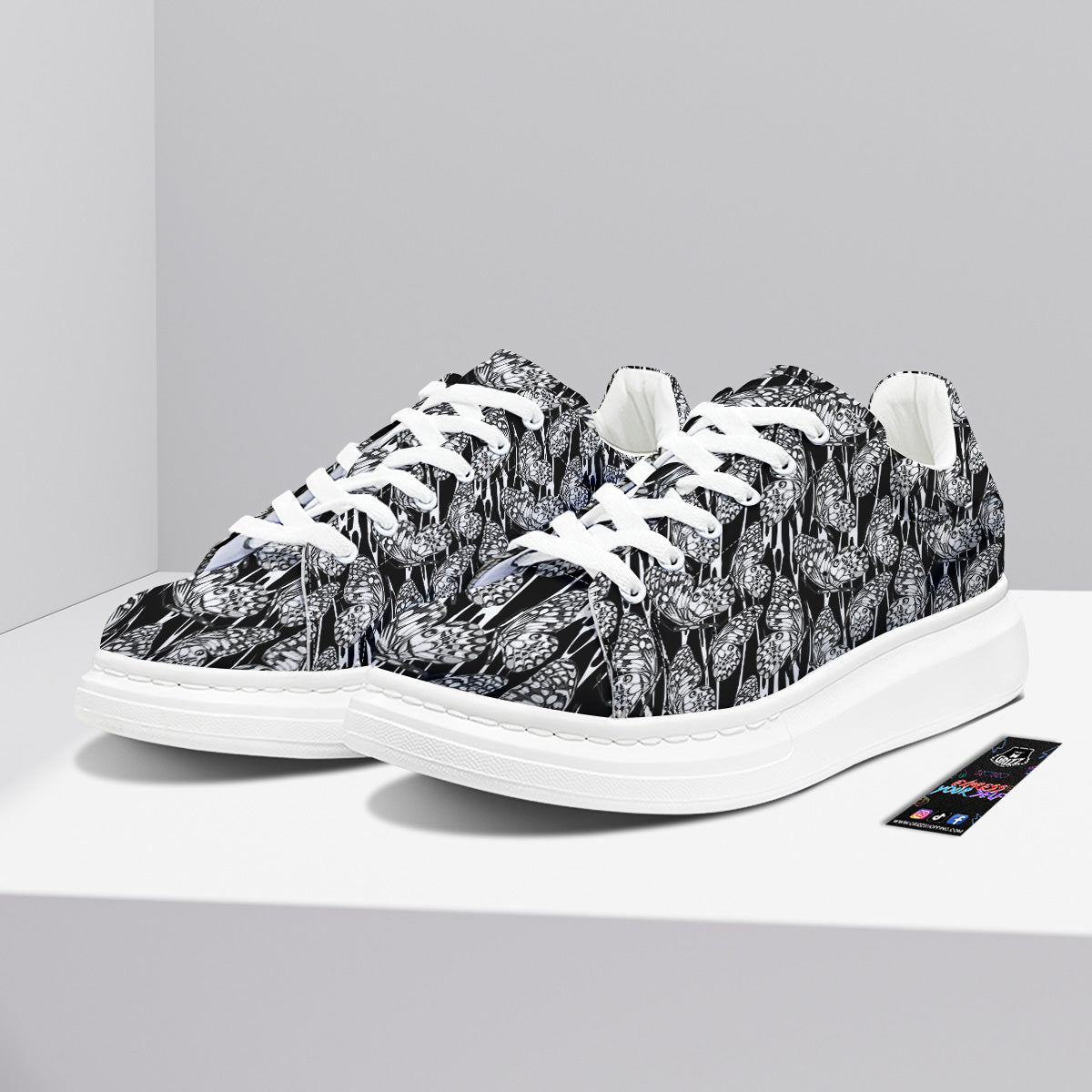 Monochrom Butterfly Print Pattern Platform Shoes-grizzshop