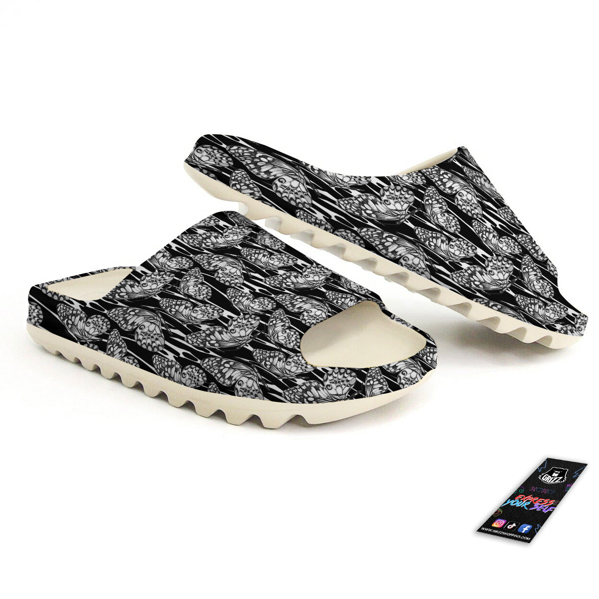 Monochrom Butterfly Print Pattern Sandals-grizzshop