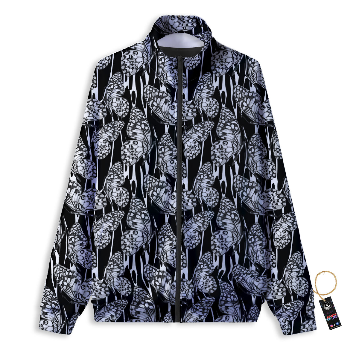 Monochrom Butterfly Print Pattern Track Jacket-grizzshop