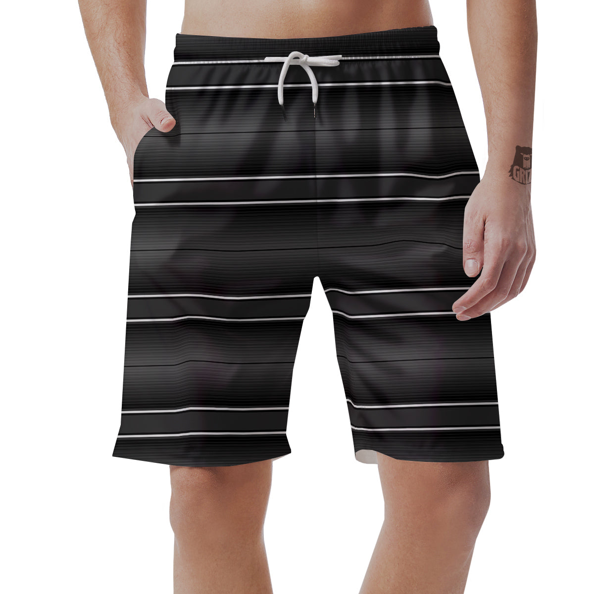 Monochrome Mexican Serape Print Men's Shorts-grizzshop