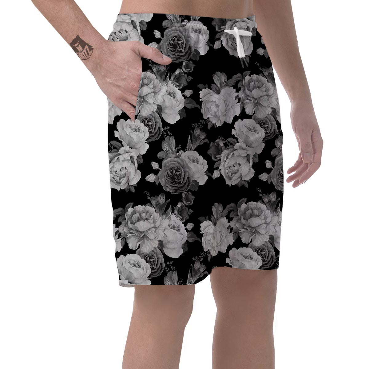 Monochrome Rose Floral Men's Shorts-grizzshop