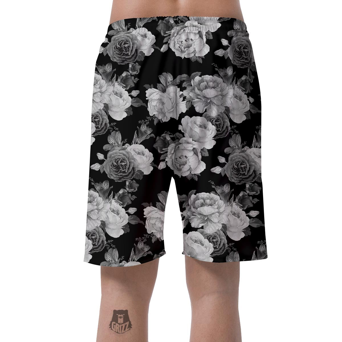 Monochrome Rose Floral Men's Shorts-grizzshop