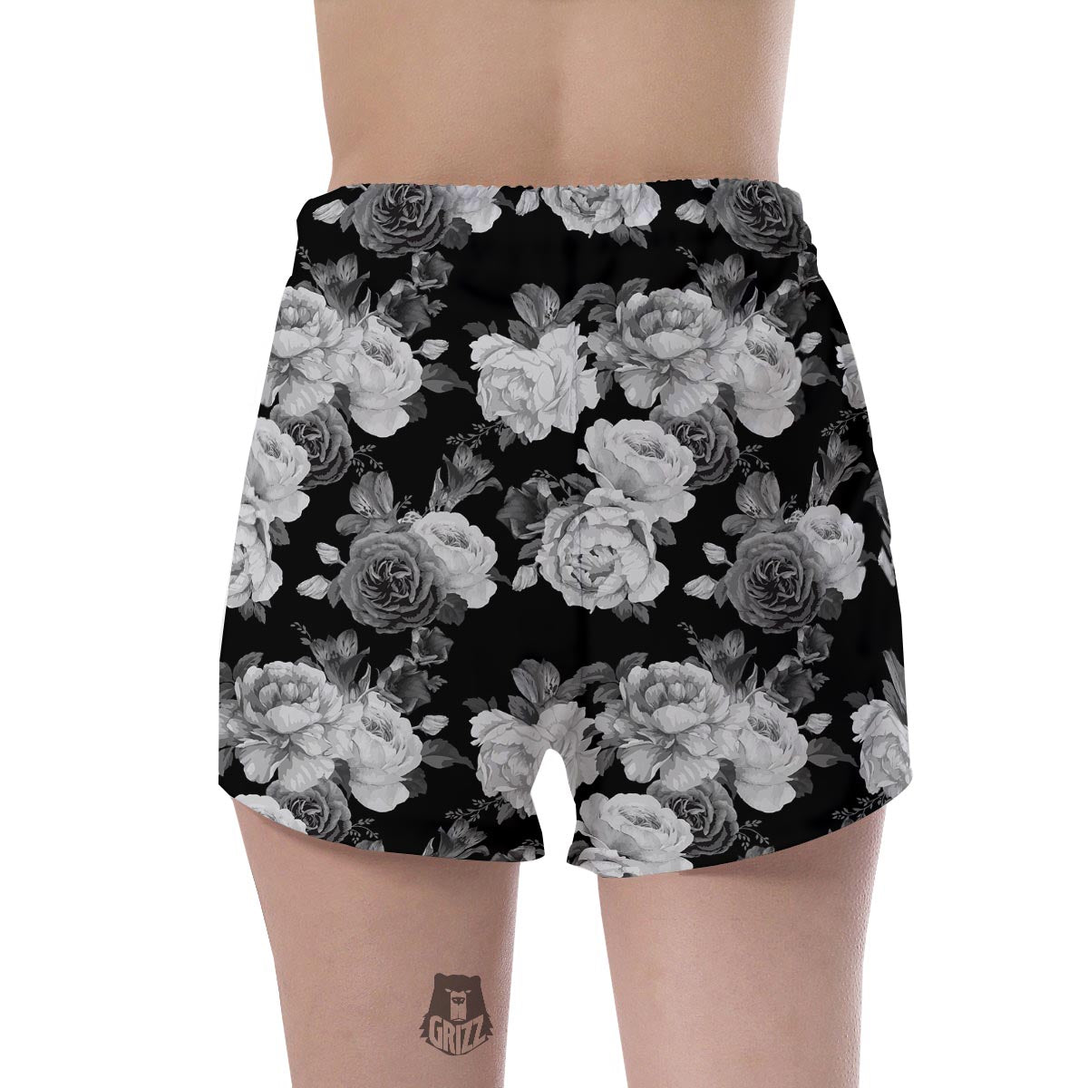 Monochrome Rose Floral Women's Shorts-grizzshop