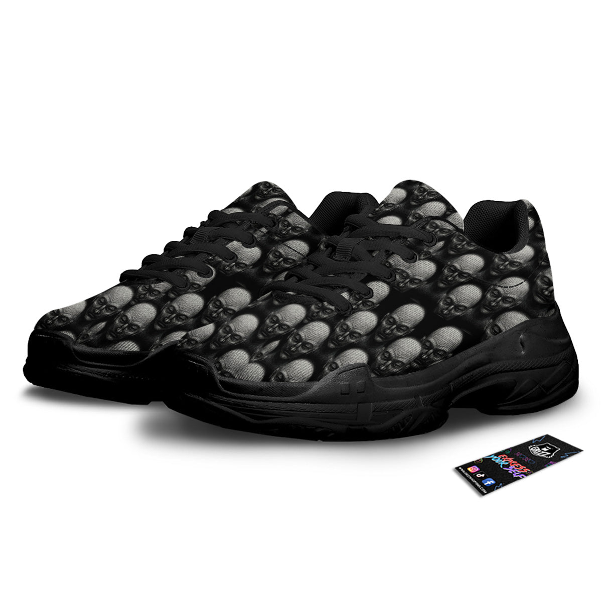 Monochrome Scary Faces Hand Drawn Print Pattern Black Chunky Shoes-grizzshop