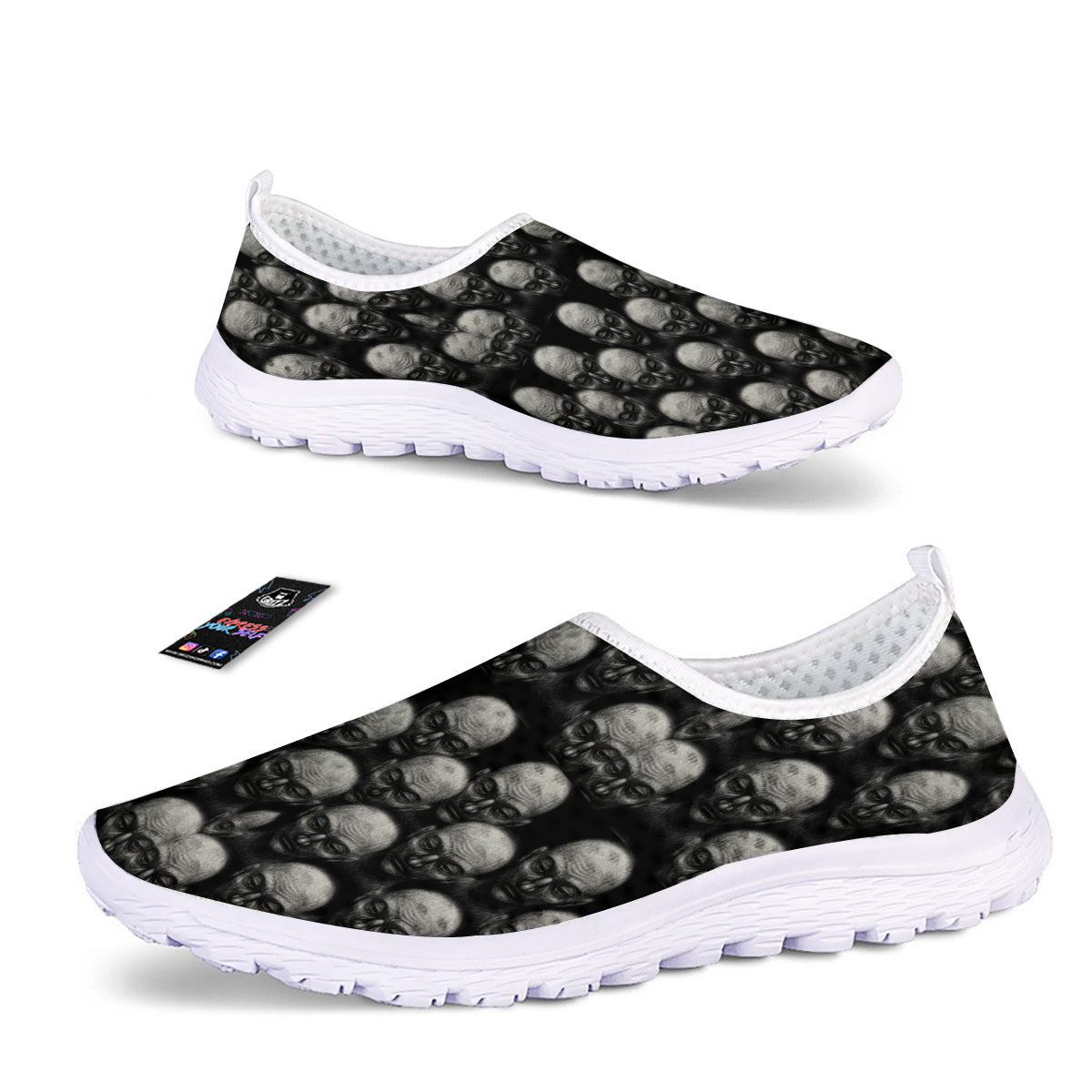 Monochrome Scary Faces Hand Drawn Print Pattern Nurse Shoes-grizzshop