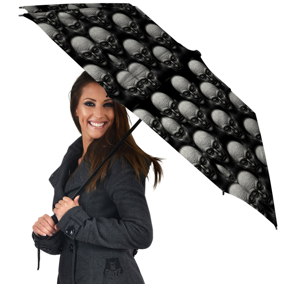 Monochrome Scary Faces Hand Drawn Print Pattern Umbrella-grizzshop