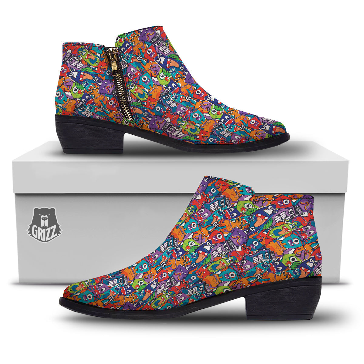 Monster Cute Print Pattern Ankle Boots-grizzshop