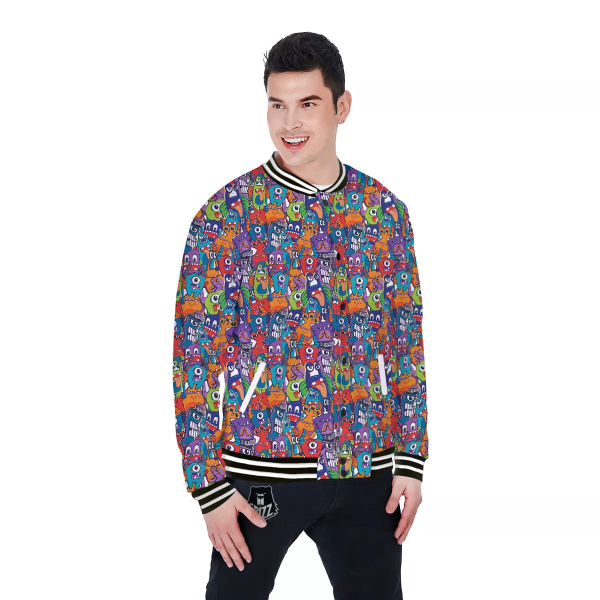 Monster Cute Print Pattern Baseball Jacket-grizzshop