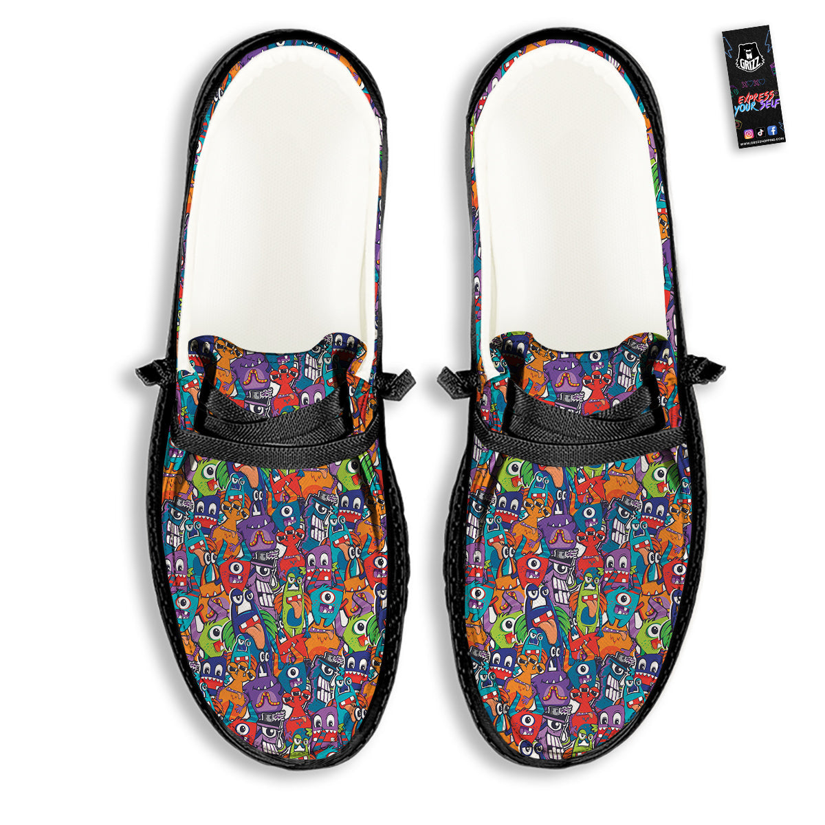 Monster Cute Print Pattern Black Loafers-grizzshop