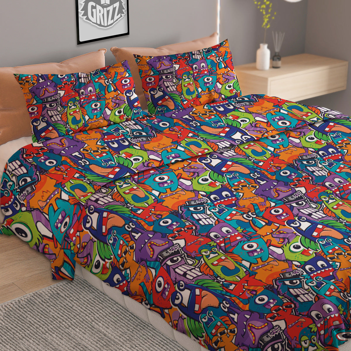Monster Cute Print Pattern Duvet Cover Bedding Set