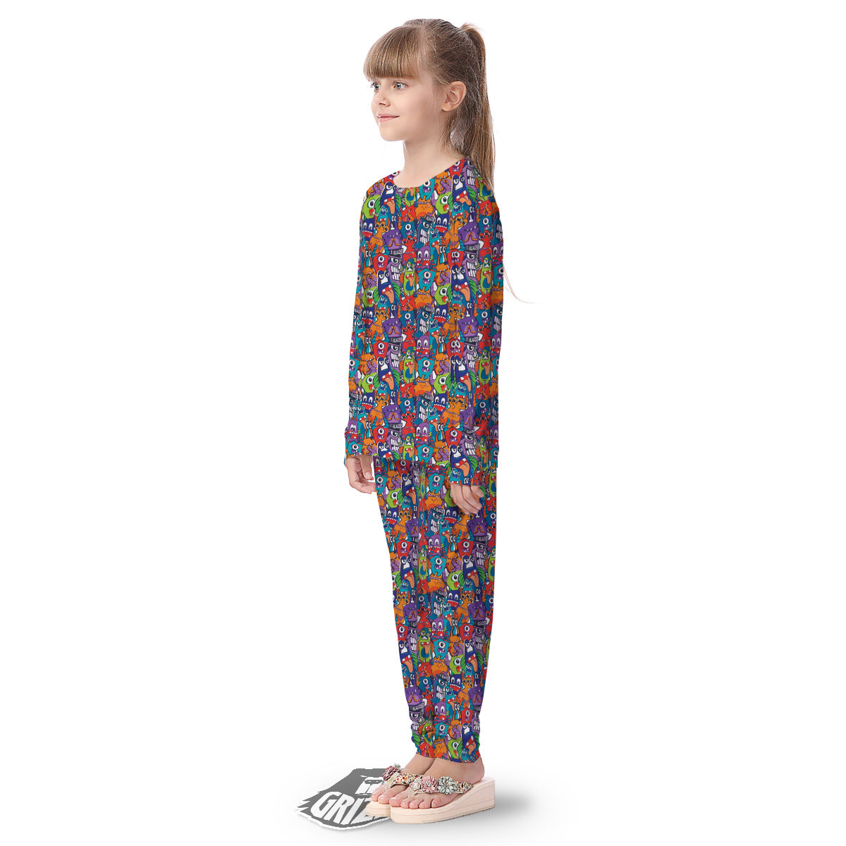 Monster Cute Print Pattern Kid's Pajamas-grizzshop