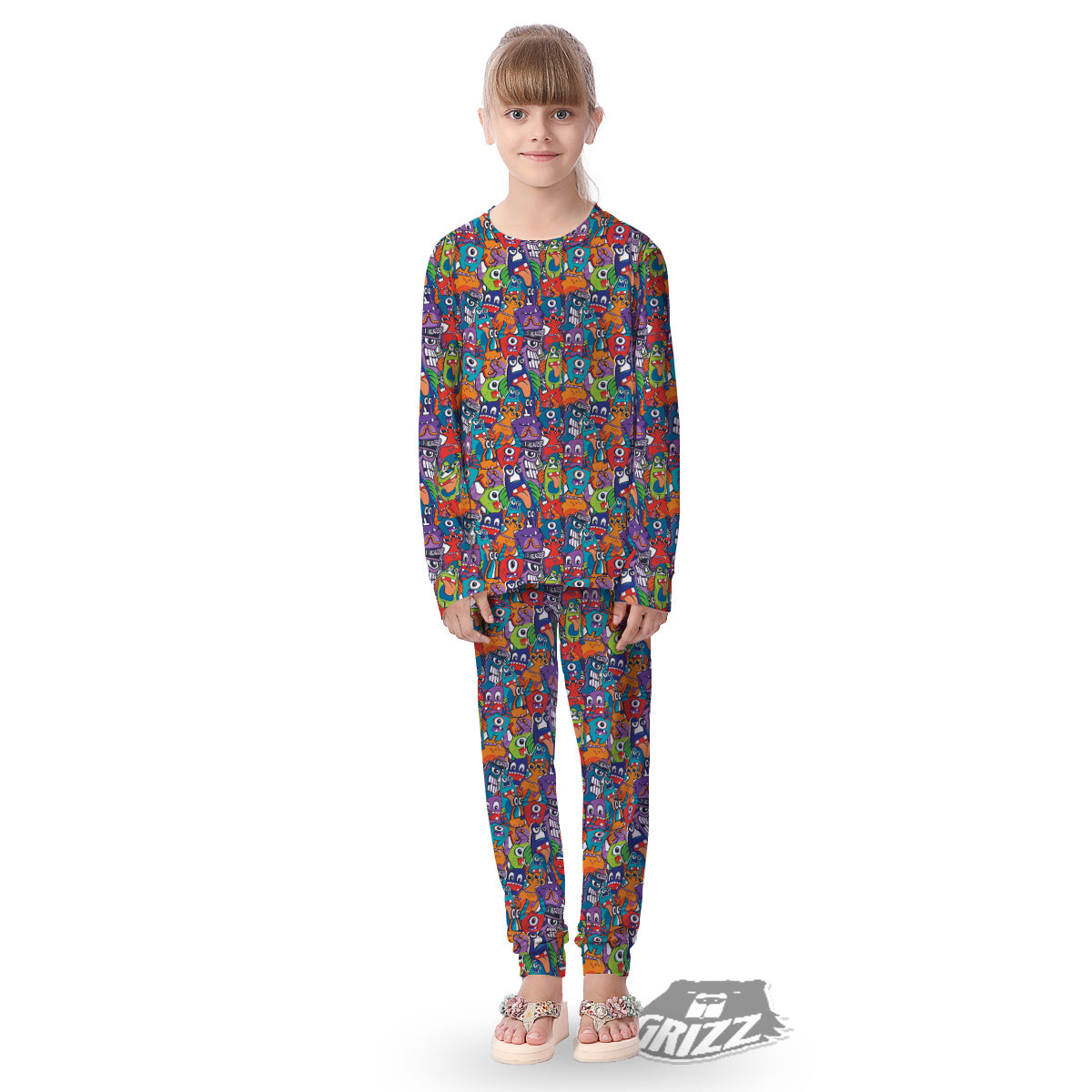 Monster Cute Print Pattern Kid's Pajamas-grizzshop