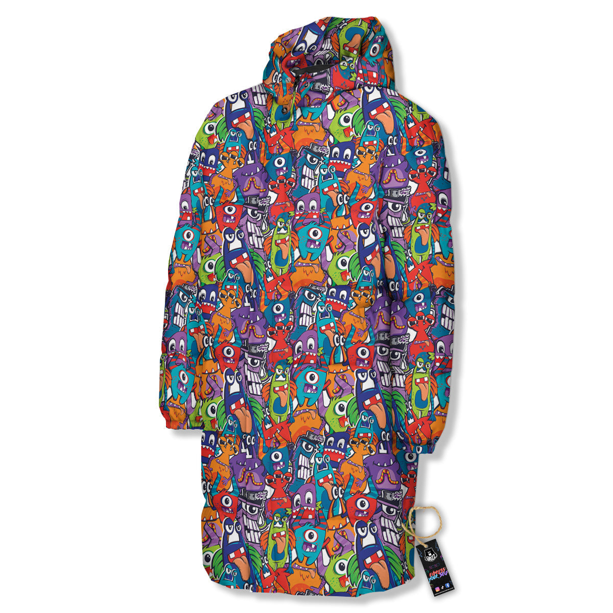Monster Cute Print Pattern Long Down Jacket-grizzshop