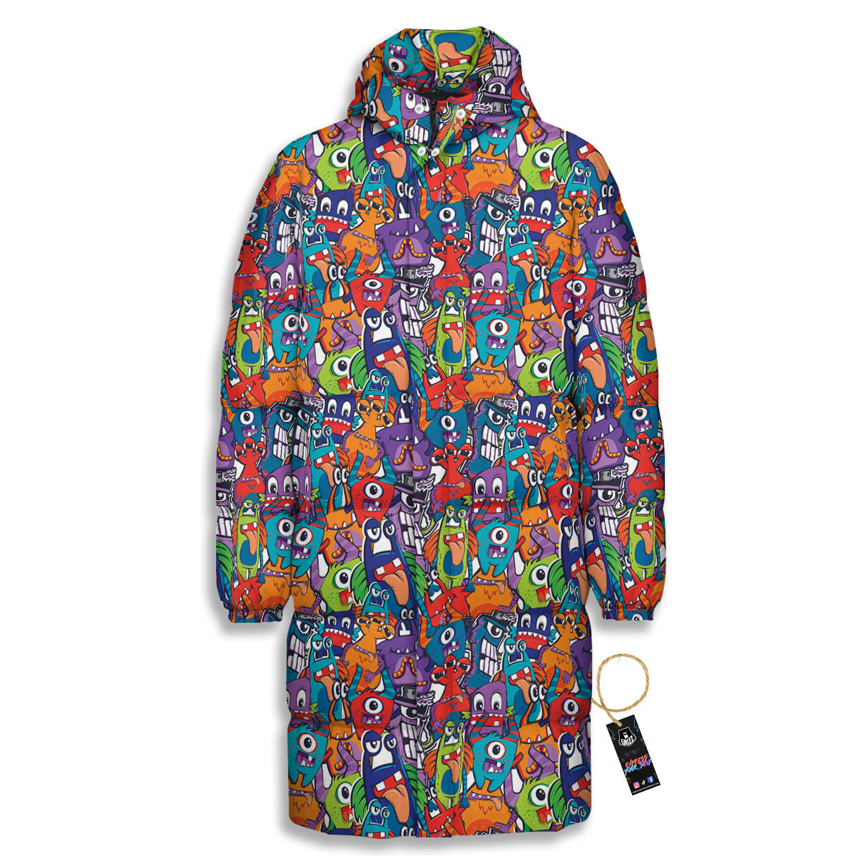 Monster Cute Print Pattern Long Down Jacket-grizzshop