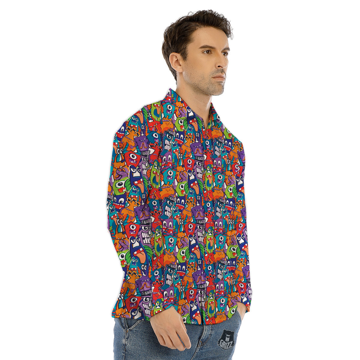 Monster Cute Print Pattern Men's Dress Shirts-grizzshop