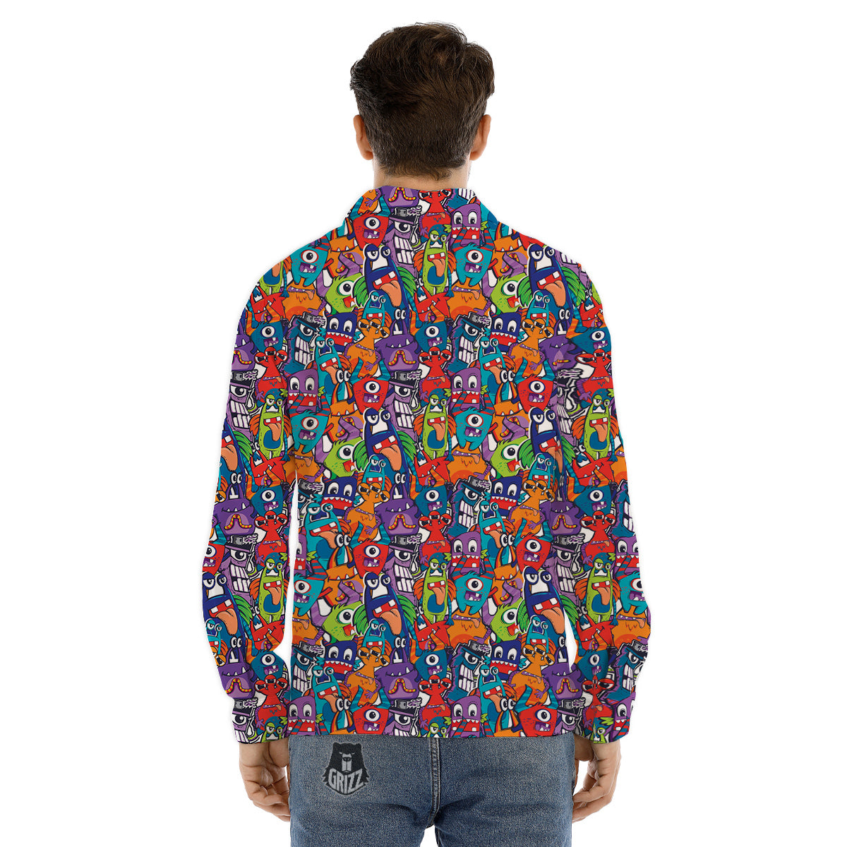 Monster Cute Print Pattern Men's Dress Shirts-grizzshop