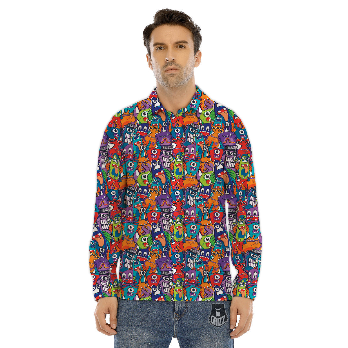 Monster Cute Print Pattern Men's Dress Shirts-grizzshop