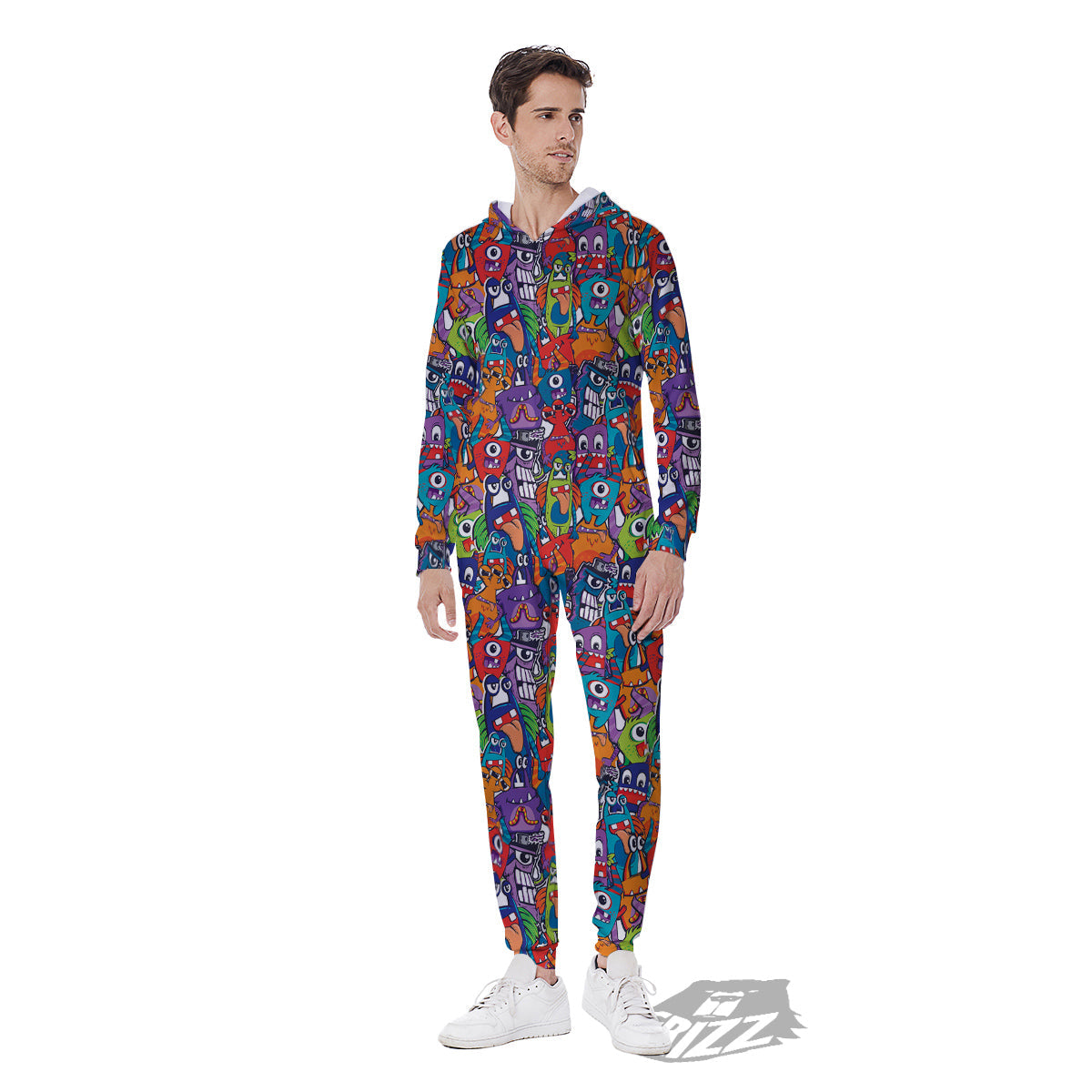 Monster Cute Print Pattern Men's Jumpsuit-grizzshop