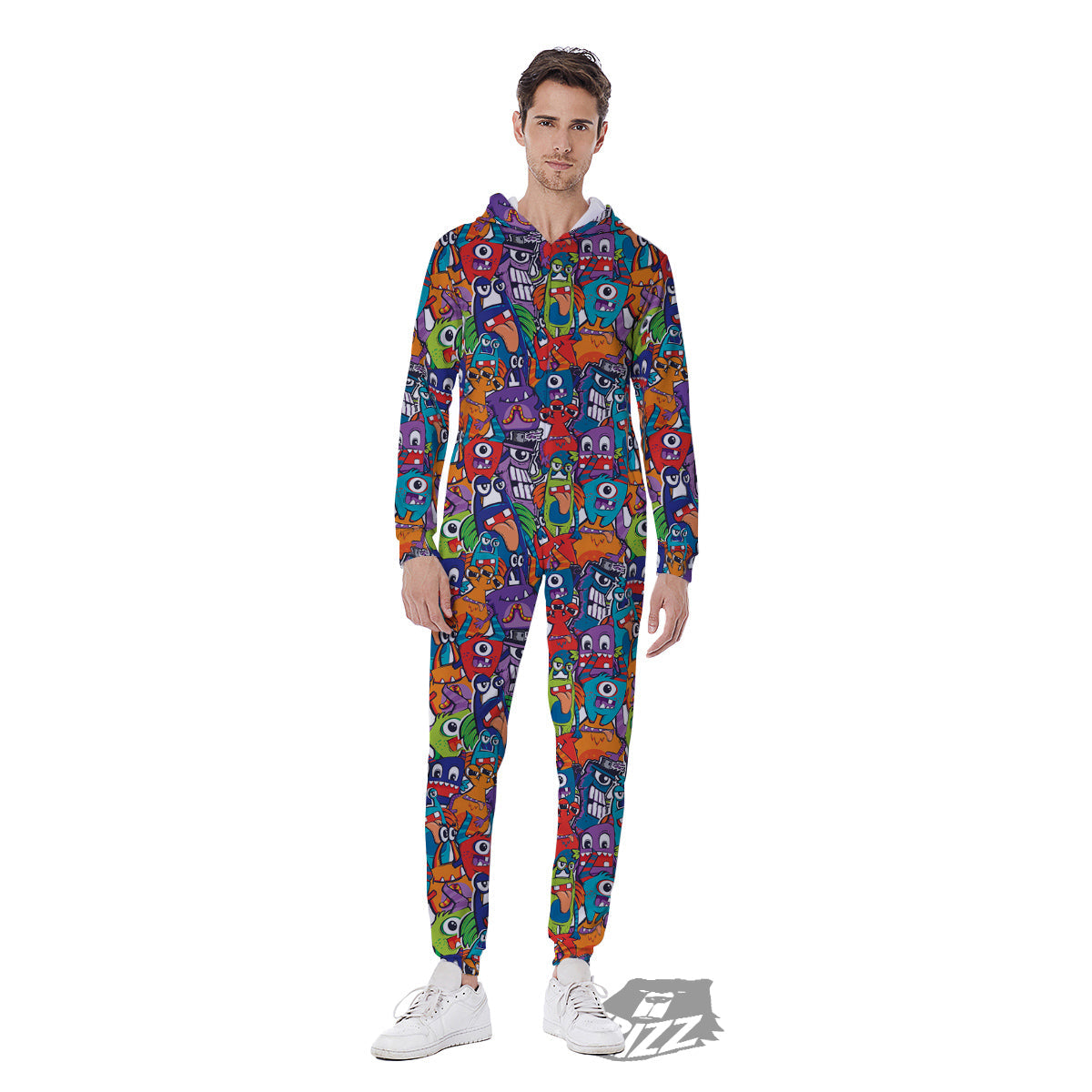 Monster Cute Print Pattern Men's Jumpsuit-grizzshop