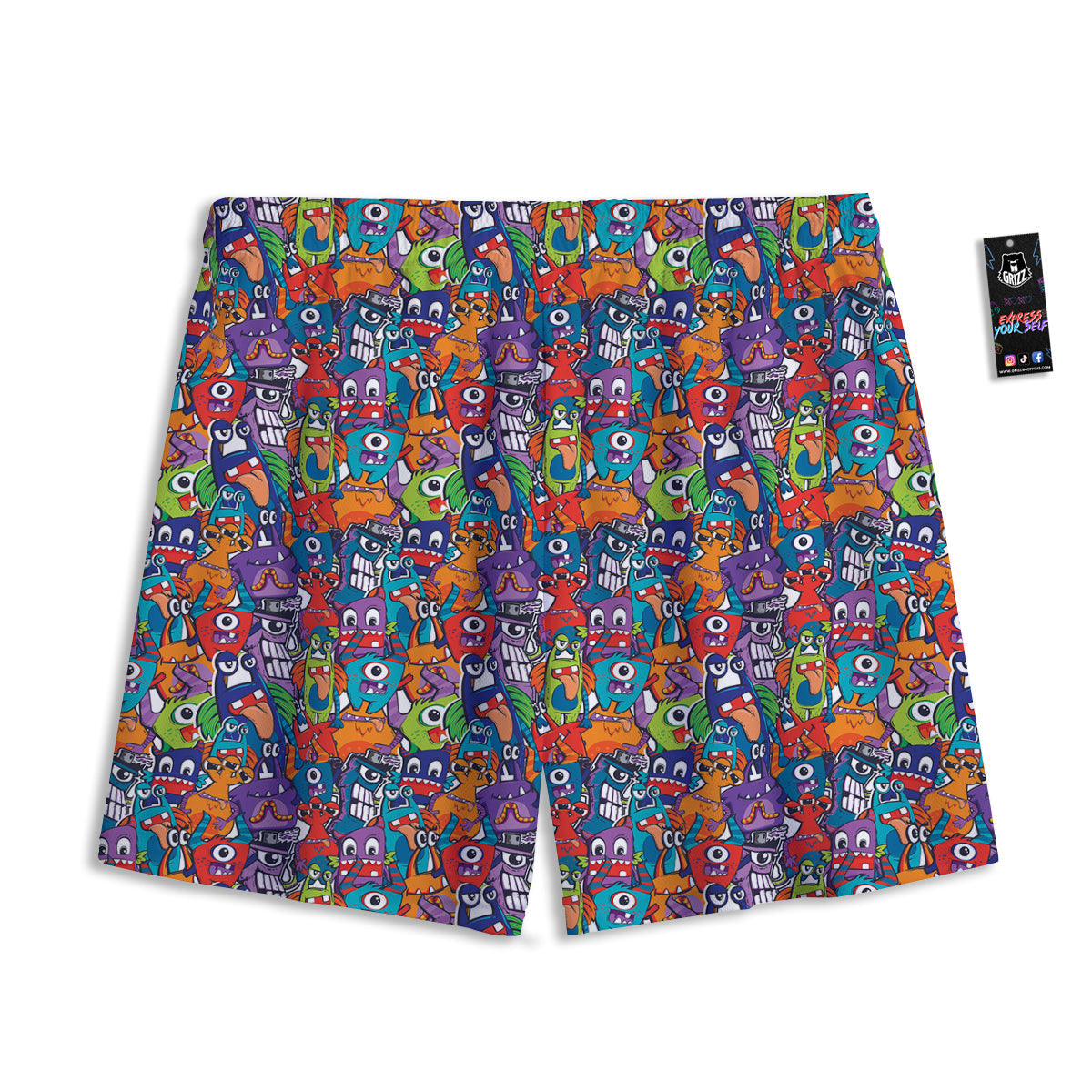 Monster Cute Print Pattern Mesh Shorts